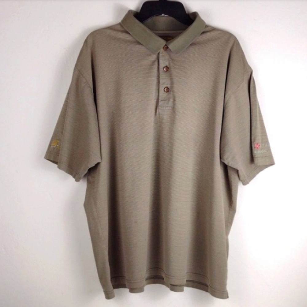Gold Tri Mountain 60's 2 Ply DBL Mercerized-Cotton Polo Pinstripe Shirt 2XL - Picture 1 of 14